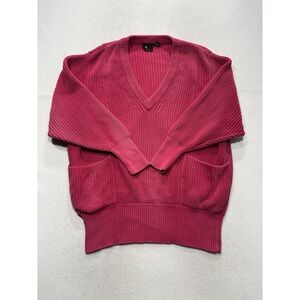 Liz‎ Sport Sweater Womens Medium Pink V Neck Raglan Knit Pockets Chunky
